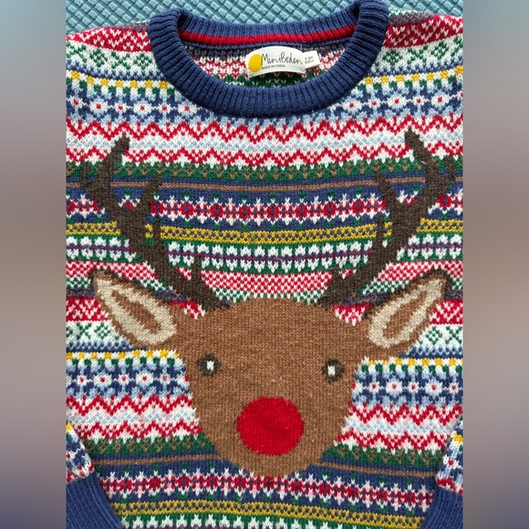 THE BEST Mini Boden Christmas sweater size 7/8. Reindeer Rudolph - Picture 2 of 3